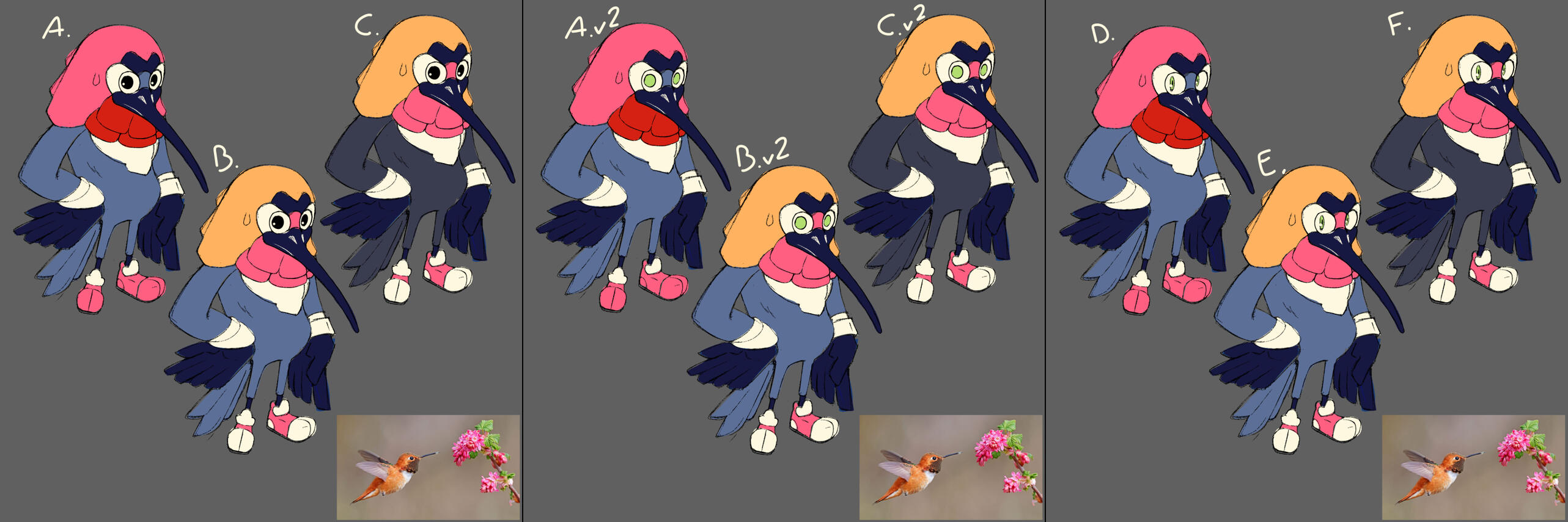 Sweet the Hummingbird early iterations